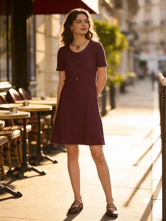 Tory Burch Dresses & Skirts - Tory Burch Medium Ashlyn Knit Henley Sweater Dress Maroon Short Sleeve Sheath